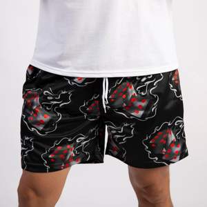 Shorts de basketball pour hommes, style streetwear, décontractés, pour l'entraînement, en toile et maille, imprimé flamme, respirants, 100% polyester - Product Image 4