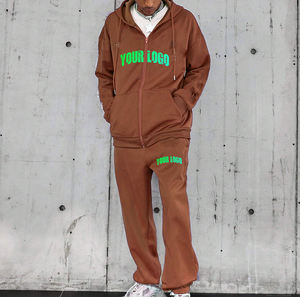 Survêtement de haute qualité à capuche, style streetwear, ourlet brut, sweat-shirt d'hiver, coton ample, imprimé personnalisé, polaire uni, survêtement pour homme - Product Image 1