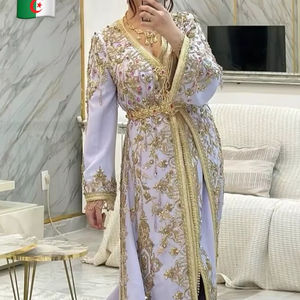 2025 @ Broderie de créateur pour femmes sur robe Caftan bleu ciel avec perles de verre en cristal embellies, Dabka, perles, travail de la pierre - Product Image 1