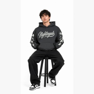 Sweat à capuche de luxe surdimensionné à manches graphiques, en tissu épais de qualité supérieure, style urbain, épaules tombantes, effet délavé, sur mesure - Product Image 4