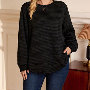 Sudadera de mujer personalizada, Sudadera de punto de color sólido de gofre, tejido de gofre grueso y cálido para mujer - Product Image 6