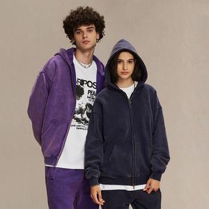 Sudadera con Capucha Extra Grande, Lavada al Ácido, con Cierre, 500gsm, 100% Algodón, Estilo Vintage Desgastado - Product Image 2