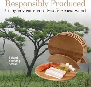 6 tablas de madera de acacia con soporte, perfectas para servir sushi, queso, d'oeuvre hors, charcutería, sándwiches, juego de 7 piezas - Product Image 4