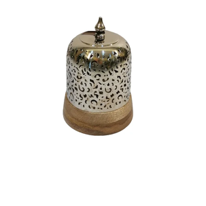 <b>Wood</b> and Stainless Steel Incense Bakhoor <b>Burner</b> Silver Polished Round Shape Oud <b>Burner</b> <b>for</b> Hot Selling <b>for</b> Ramadan Indoor Usage - Product Image 1
