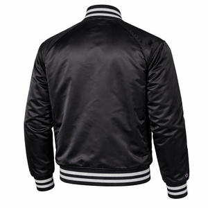 Chaqueta Varsity Negra de Satén con Estampado de Letras en la Parte Delantera, Botones a Presión, Diseño Casual Simple, Ligera y Transpirable, con Cierre de Cremallera - Product Image 2