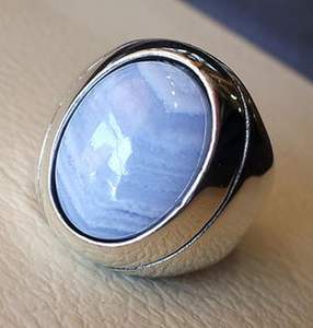 Bague pour homme en argent sterling 925, nouvelle arrivée, pierre précieuse en agate bleue naturelle, bague lourde pour homme, bijoux pour la fête des pères - Product Image 3