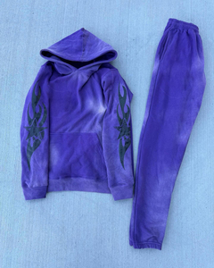 Hot New OEM Acid Wash 2-en-1 Ensemble de pantalons à capuche 100% coton respirant grande taille Survêtement Vintage Wash Survêtement surdimensionné - Product Image 1