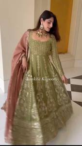 午餐的新设计师派对服装外观说，用SARAR和刺绣作品切割KURTI - Product Image 3