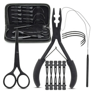 16 Pcs High Quality Steel <b>Hair</b> <b>Extension</b> <b>Tool</b> Kit Hand Tied with Plier Scissor Marking Chip Loop All Included in Convenient Bag - Product Image 6