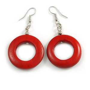 MN EXPORTS Pendientes Colgantes Redondos Rojos de Resina y Madera con Diseño Personalizado, Joyería de Moda para Mujer, Estilo Moderno, Fiesta Islámica - Product Image 4