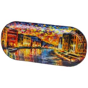 Bandeja de metal rectangular de 160x350mm, bandeja para servir té y café estilo río Afremov con diseño elegante hecho de acero nácar - Product Image 2