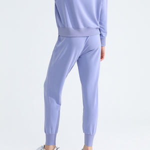 Femmes hiver respirant 100% coton polaire Fitness Joggers poches Logo personnalisé mi-taille plat avant Yoga pantalons de survêtement course - Product Image 5