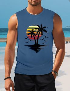 Débardeur graphique sans manches pour hommes grande taille vêtements respirants tricotés hawaïens cocotier design patriotique - Product Image 4