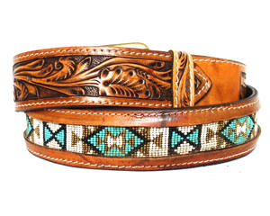 Ceintures perlées unisexes en cuir de vachette véritable avec boucle en laiton vintage usinée à la main-Prix de gros - Product Image 1