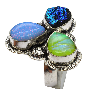 Anillo Vintage de tendencia para mujer, superposición de plata exótica, diseños únicos de piedras preciosas múltiples, joyería de moda para minoristas cristianos, latón - Product Image 1