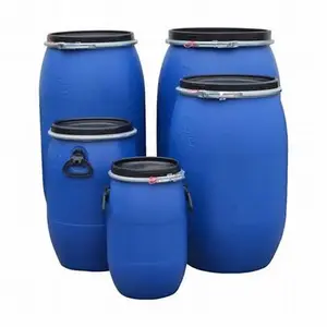 Comprar Barreiras de embalagem de plástico HDPE 200L premium azul/recipiente de tambor com anéis duplos atacado/tambor de plástico galão