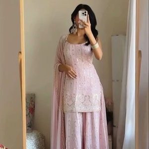 ชุดส่าหรีผ้าจอร์เจียต์ปักลายแบบดั้งเดิมสำหรับผู้หญิง ทรงสวย แห้งเร็ว ใส่ได้ทุกฤดู เหมาะสำหรับงานปาร์ตี้และชายหาด - Product Image 1