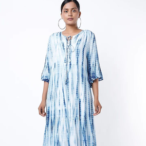 Robe maxi en rayonne 100% attrayante pour femmes, tie-dye, avec glands, mode estivale, sans manches, vacances, florale, naturelle, ample, kaftan maxi - Product Image 1