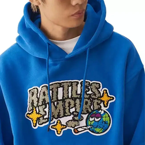 Top Qualité Hommes Bleu Épais Polaire Hoodies Avec Chenille Brodé Logo Hommes Respirant Pull Hoodies - Product Image 2