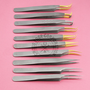 Pinza de acero inoxidable personalizada con punta de fibra para extensión de pestañas, punta curva clásica, ligera, herramienta de aislamiento. - Product Image 1