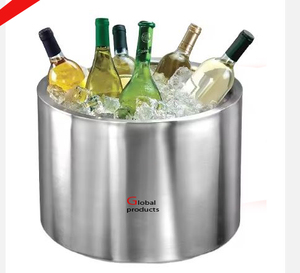 Refroidisseur de vin en acier inoxydable fini argent en métal de forme ronde de fantaisie pour le restaurant et le bar d'hôtel - Product Image 4
