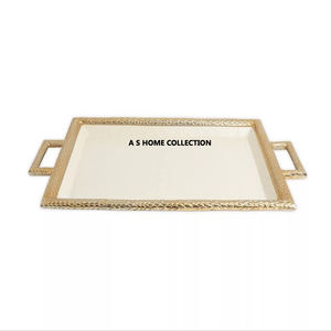 Metal de color dorado de alta exigencia con patas decorativas y asas laterales Bandeja de servicio de forma redonda Venta directa de fábrica - Product Image 6