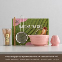 Ensemble de fouets à matcha Japandi écologiques, bol en porcelaine avec bec verseur, support en bambou, tamis en acier inoxydable, kit de cérémonie du thé, ensemble cadeau