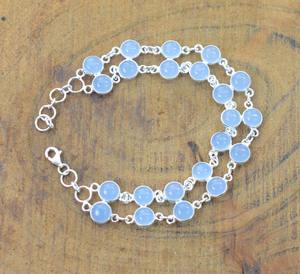 Blue Chalcedony 925 Sterling Silver 2 Line Gemstone Adjustable <b>Bracelet</b> Handmade Jewelry Gift For <b>Women</b> - Product Image 1