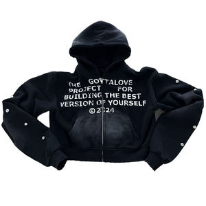 Sweat-shirts entièrement personnalisés avec strass pour hommes, logo brodé, tissu en molleton français, streetwear, sweat-shirt à fermeture éclair - Product Image 1