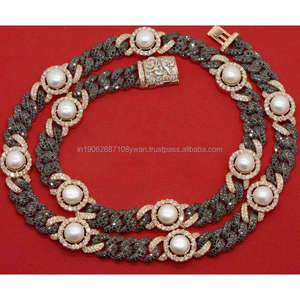 Hip Hop Style VVS Black Lab Grown Big Fresh Water Pearl Silver 925 Lab Grown Cadena de eslabones cubanos para hombre - Product Image 1