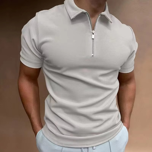 Camiseta de Manga Corta para Hombre, de Poliéster Microelástico, con Cuello de Cremallera, Estilo Casual de Negocios, para Uso Diario al Aire Libre, Verano, Color Sólido - Product Image 5