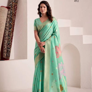 Collection Pallu Saree en jacquard de lin doux en soie de qualité supérieure Big Fancy for Party Wear Vêtements indiens et pakistanais au prix de gros - Product Image 1