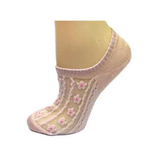 Foylock coreano personalizzato con Logo ricamato e Design trasparente in pizzo floreale senza esposizione in maglia pizzo invisibile 3D calzini da donna floreali scollati - Product Image 1
