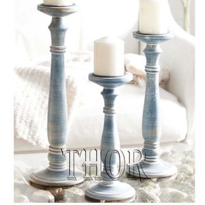 Bougeoirs en bois, grands bougeoirs en bois, colonnes arrondies et tournées, Style campagnard, inactif, rustique, Style ferme, ensemble de 3 - Product Image 5