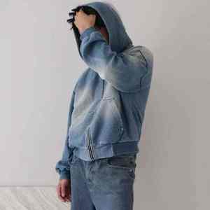 Sweat-shirts pour hommes de style authentique, lavage à l'acide, tissu en coton mélangé respirant, idéal pour la superposition et les vêtements de saison, sweat-shirts lavés à l'acide pour hommes - Product Image 5