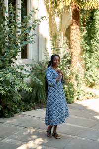 Robe enveloppe en coton pur à rayures bohèmes, imprimée à la main en bleu indigo, décontractée pour femmes - Product Image 6