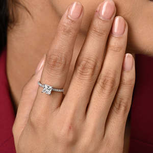 Anillos de Plata de Ley 925 de Primera Calidad para Mujer, Diseño Geométrico Romántico, Corte Princesa, Diamante, Rodio, Platino Fino - Product Image 4
