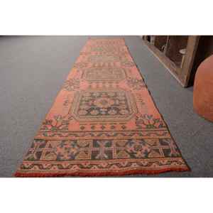 Alfombra de área grande de lana turca Vintage auténtica, 23x10,6 pies, diseño de retazos rosa y verde para sala de estar, pasillo, tejido de látex - Product Image 2