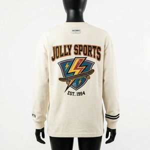 Camiseta de manga larga para mujer, 220 GSM, algodón jersey premium color crema, estampado gráfico, logotipo personalizado, cuello suave y cómodo - Product Image 6