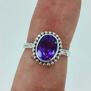 Handmade 925 Sterling Silver Boho Style Women's <b>Ring</b> Natural Amethyst Oval Gemstone February Birthstone <b>Ring</b> Purple <b>Crystal</b> - Product Image 2