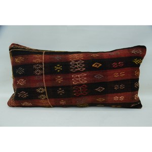 Oreiller à carreaux Kilim en laine brune 12x24 pouces motif tartan oreiller décoratif en soie tissée à imprimé floral de luxe - Product Image 1