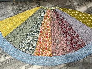 Free Size Multi-Layer Maxi <b>Dress</b> with Elastic Patchwork Skirt <b>Funky</b> Bohemian Party Wear Cotton Natural Waistline - Product Image 4