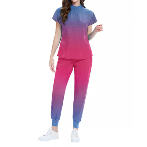 Women's Medical Scrub <b>Set</b> - Zipper-<b>Top</b> & Jogger <b>Trousers</b> in Navy Royal - Product Image 4