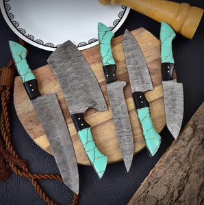 Lames OEM ODM PRESTIGE personnalisées en gros Ensemble de couteaux de chef en acier Damas fait à la main Ensemble de couteaux de cuisine ambidextre 5 pièces Véritable - Product Image 4