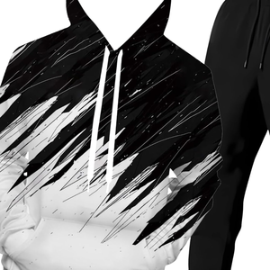 Ensemble de survêtement pour homme à rayures abstraites, sublimation, noir et blanc, sweat-shirt et pantalon, imprimé artistique élégant, vêtements de sport confortables - Product Image 4
