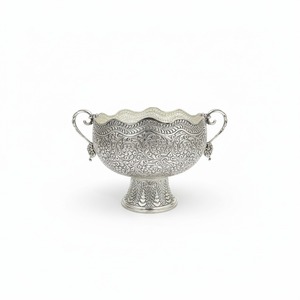 Cuenco de Pedestal de Acero Grabado a Mano con Asas, Centro de Mesa Decorativo de Plata Antigua, Decoración para Mesa de Hogar u Hotel, Artículo de Regalo - Product Image 3