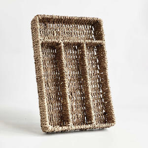 Porte-jonc de mer plateaux divisés pour ustensiles de cuisine porte-ustensiles naturels de grande taille plateau de rangement des couverts - Product Image 1