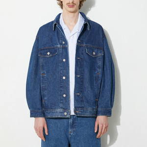 Veste en jean personnalisée pour hommes avec col montant Vêtements d'extérieur en jean délavé vintage chauds d'hiver style streetwear classique - Product Image 1