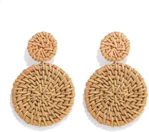 Pendientes de aro geométricos de ratán de estilo bohemio Simple ecológico de verano de Vietnam, moda ligera para mujer para regalos - Product Image 1