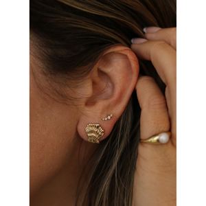 Gold Plated Shell Stud <b>Earrings</b> Trendy Vintage Religious Classic Style Floral Drop Design with Pearl Diamond for Party Gift - Product Image 2